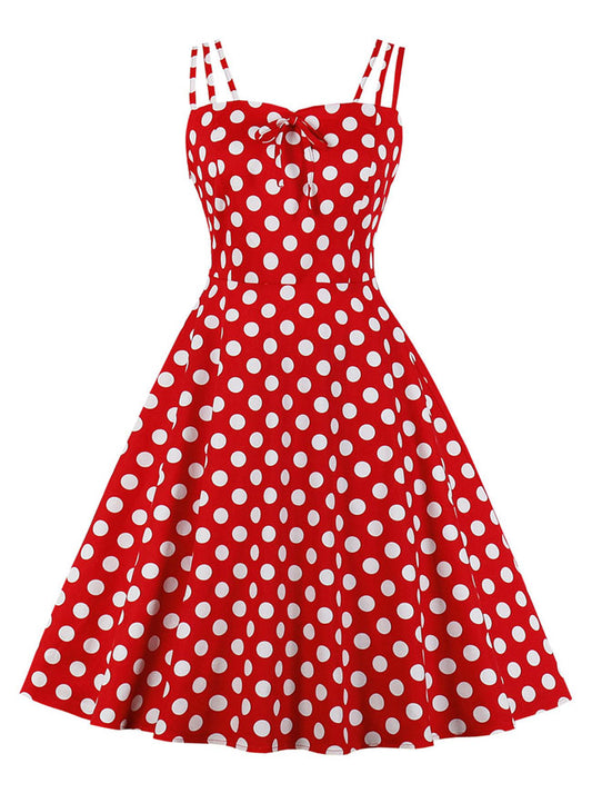 Kimring Women's Vintage Polka Dot Sleeveless Summer Beach Party Flared Midi Dress