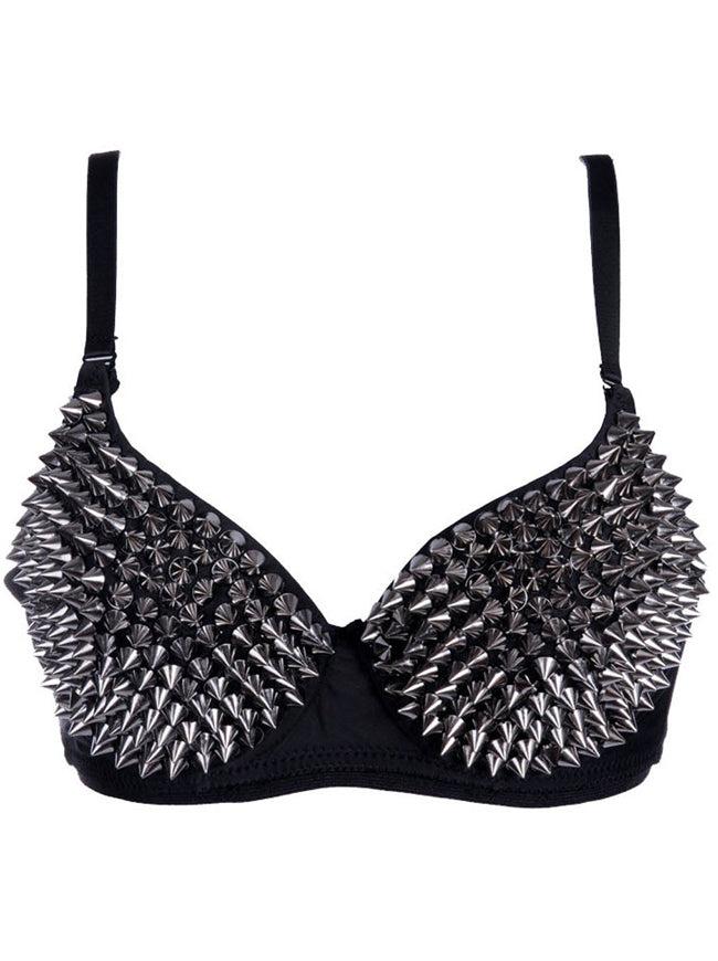 Women's Steampunk B Cup Spike Studs Rivet Party Club Rave Sport Bra Tops