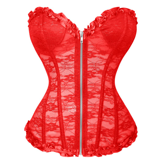 Victorian Burlesque Floral Mesh Sheer Overbust Bustier Corset