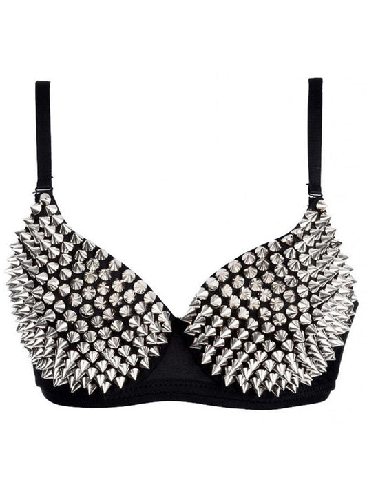 Kimring Women's Steampunk B Cup Spike Studs Rivet Party Club Rave Sport Bra Tops Main View