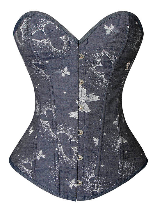 Women's Retro Renaissance Vintage Butterfly Print Overbust Corset Top