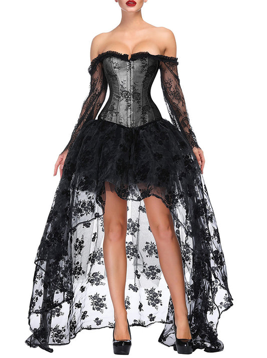 Victorian Overbust Off Shoulder Corset Top with High Low Skirt