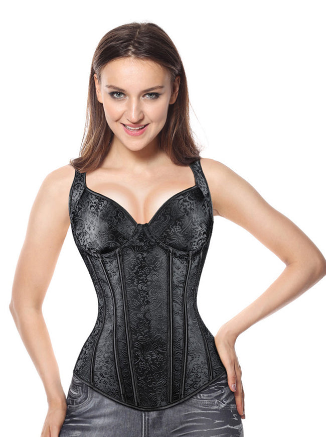 Vintage Retro Jacquard Floral Lace Up Corset Bustier