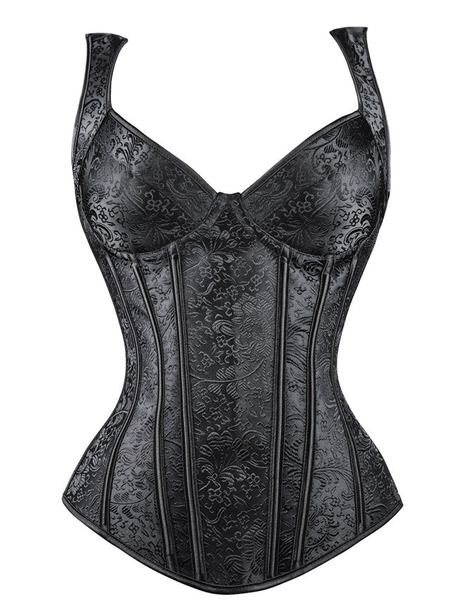 Gothic Jacquard Shoulder Straps Tank Overbust Corset Bustiers