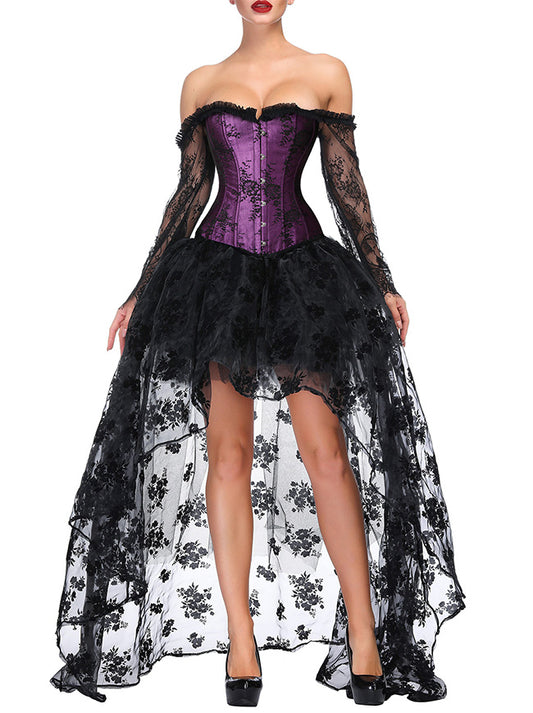 Victorian Overbust Off Shoulder Corset Top with High Low Skirt