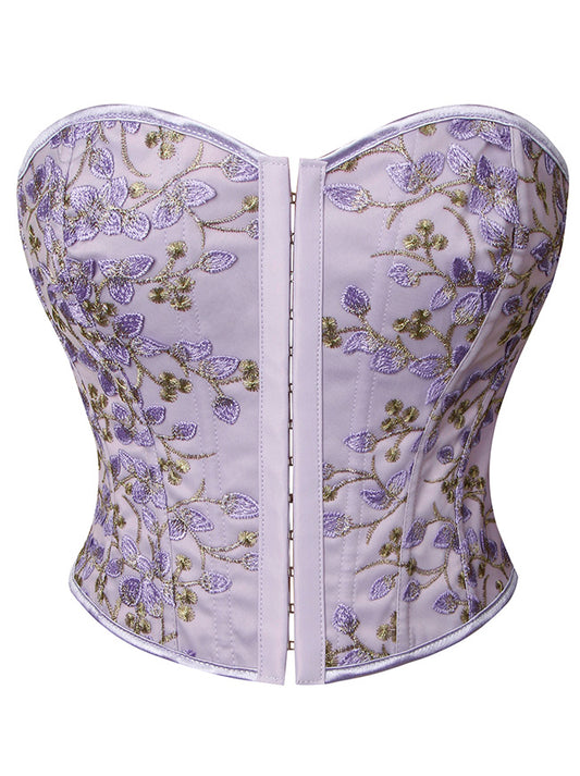 Vintage Renaissance Floral Printed Strapless Lace-up Bustier Corset Crop Top Main View