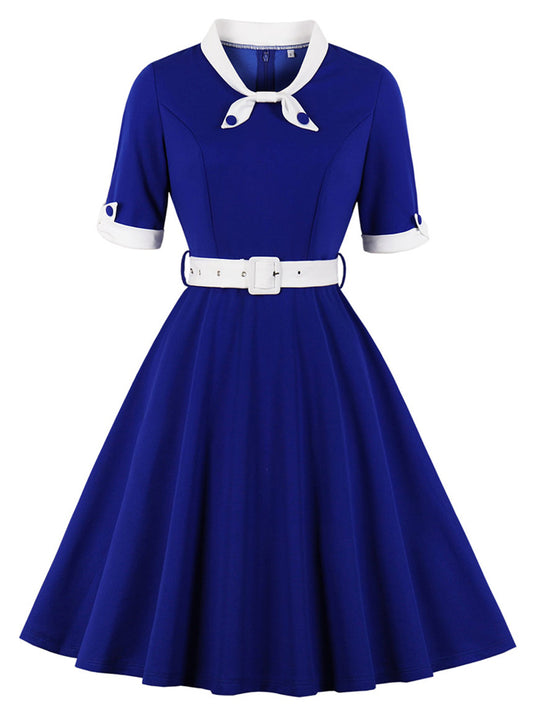 1950s Vintage Collared Rockabilly Prom Cocktail Dress with Belt