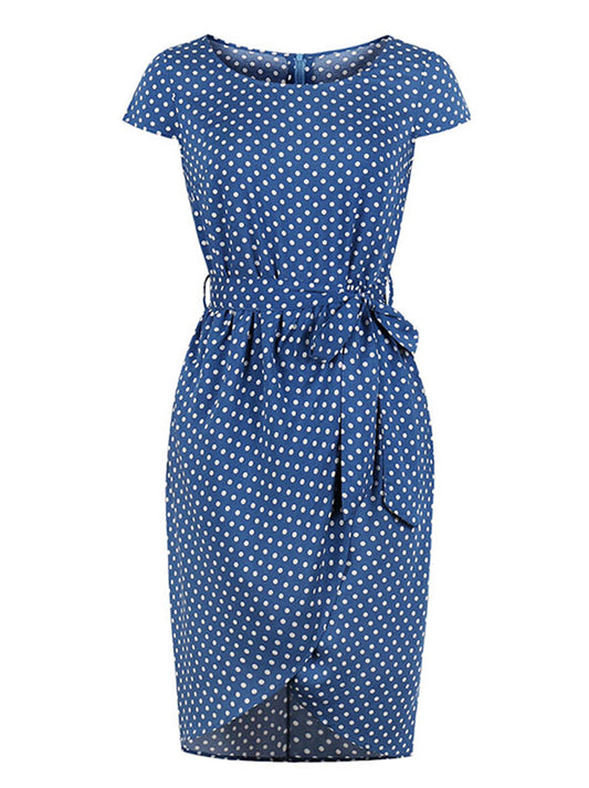 1950s Retro Polka Dot Slim Fit Belted Vintage Party Midi Dress