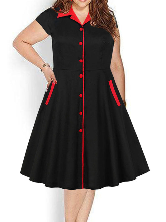 1950s Vintage Elegant Patchwork Cocktail Swing Dress with Pockets