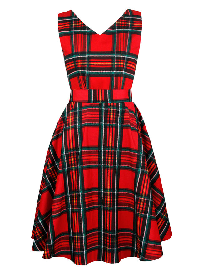 1950's Vintage Plaid Belted A-Line Picnic Party Cocktail Dress