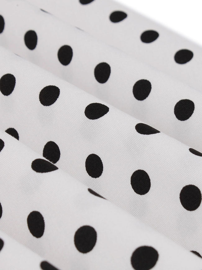 Retro Round Dot Midi Babydoll Summer Beach Party Dress Detail View