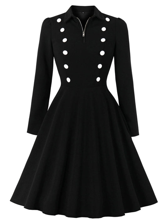 Vintage Retro British Style Double Breasted Flared Cocktail Midi Dress