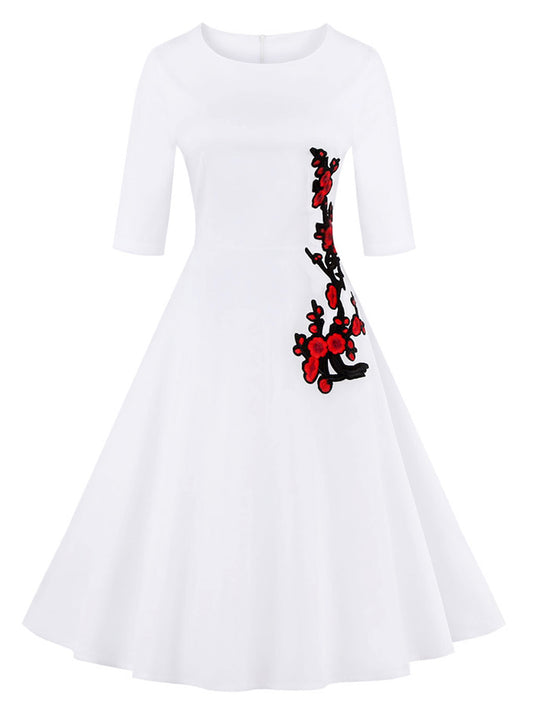 1950's Retro Embroidery Half Sleeves Casual Cocktail Party Dress Main View