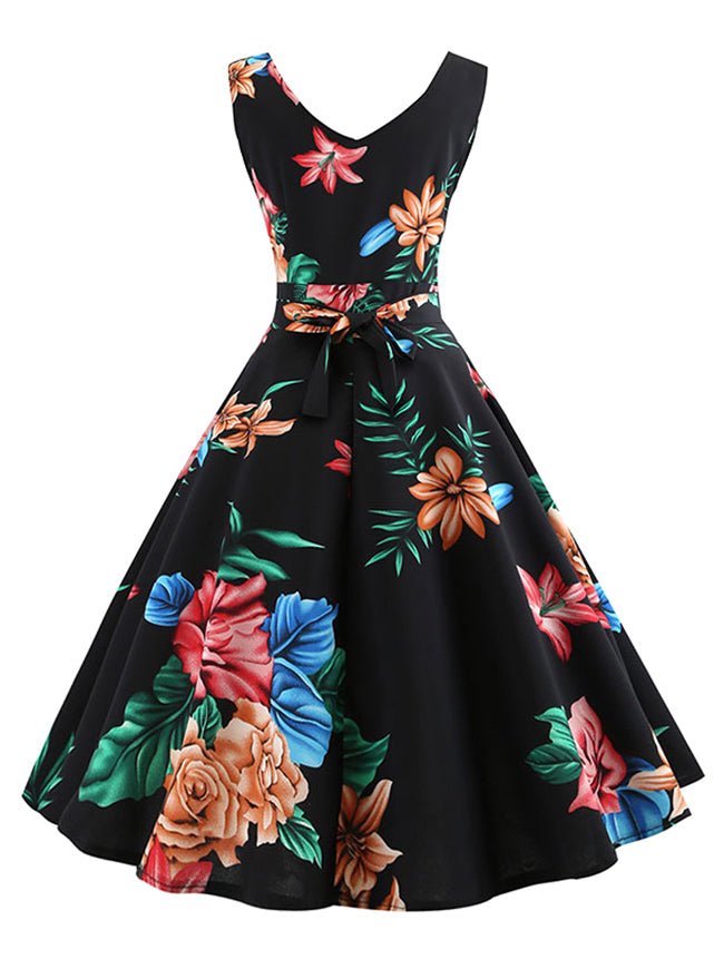 1950s Vintage Elegant Floral Evening Prom Cocktail Party Dress