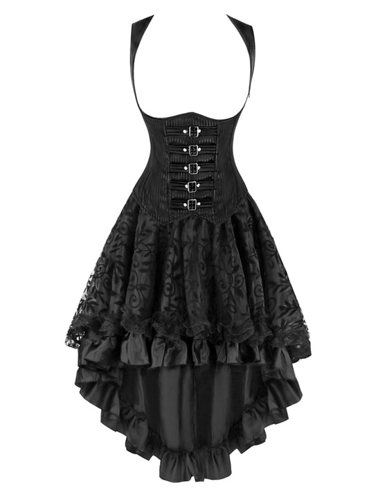 2 Pcs Steampunk Gothic Underbust Corset & Lace Dancing Skirt Set