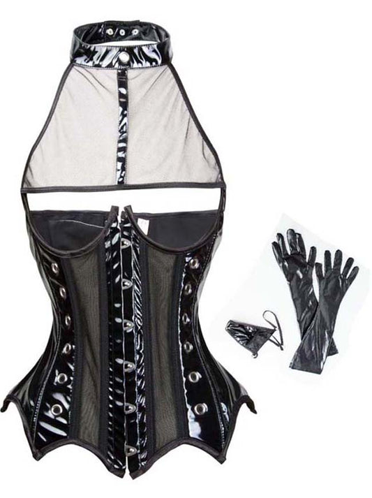 Steampunk Sexy Black PU Halter Underbust Corset Main View