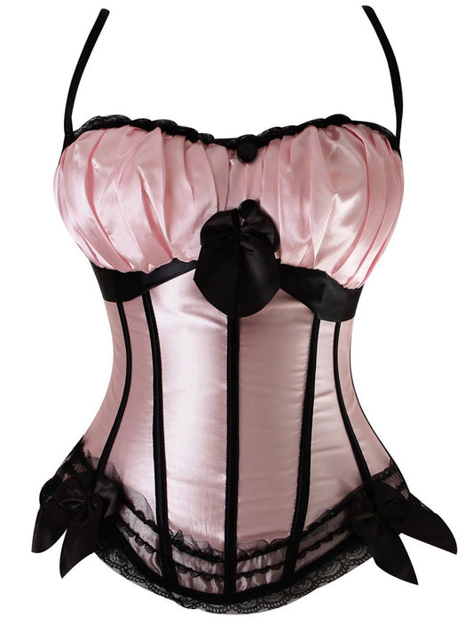 Burlesque Gathered Padded Cups Straps Satin Overbust Corset