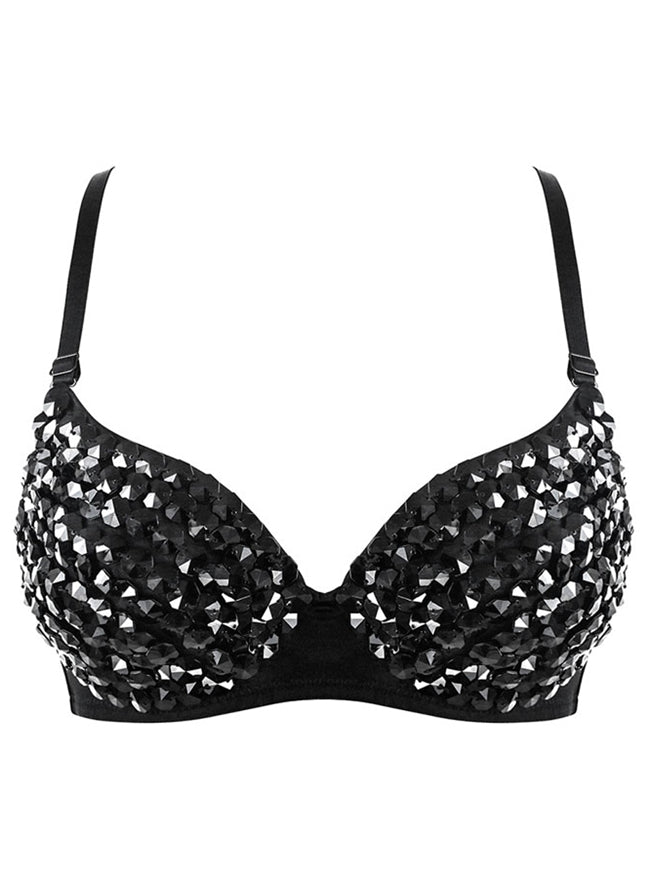 Fashion Shining Beads Clubwear Underwire B Cup Sport Bra Top