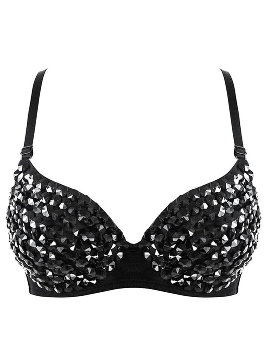 Fashion Shining Beads Clubwear Underwire B Cup Sport Bra Top