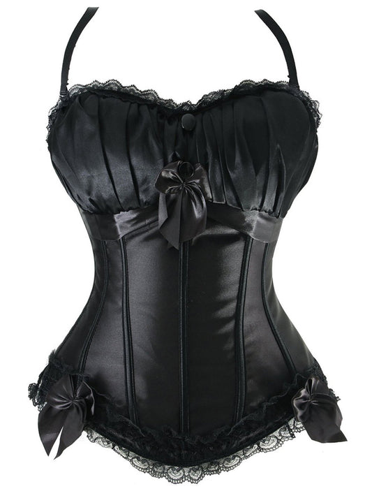 Burlesque Gathered Padded Cups Straps Satin Overbust Corset