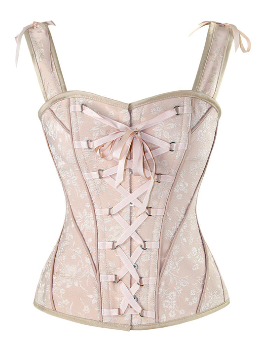 Victorian Retro Jacquard Lace-up Shoulder Straps Corset Bustier Main View