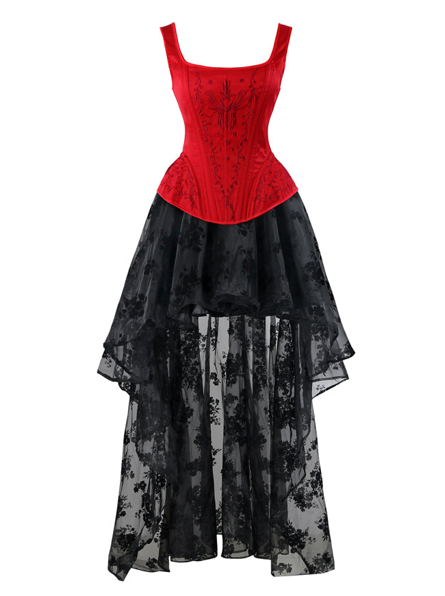 Gothic Vintage Floral Lace Up Overbust Corset Dress – liquidred