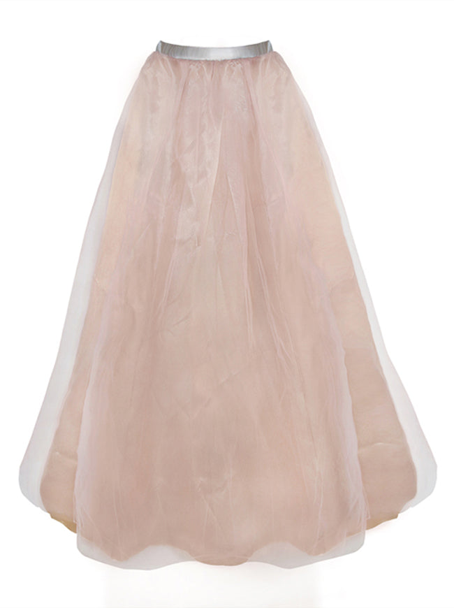 Vintage Retro Layered Elastic A-Line Long Skirt Nude Pink