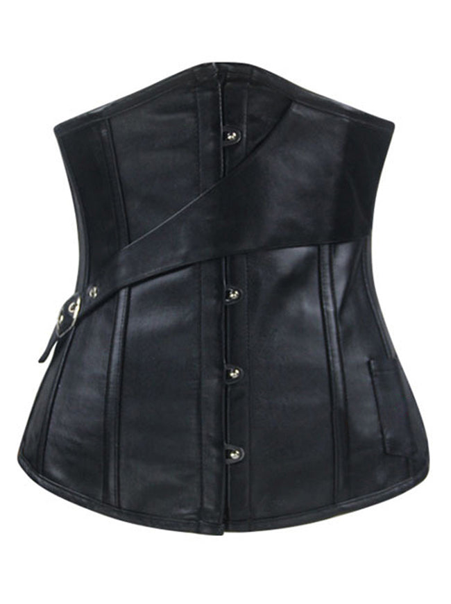 Amber Women's Genuine Leather Steel Boned Corset Top in Elegant Black 