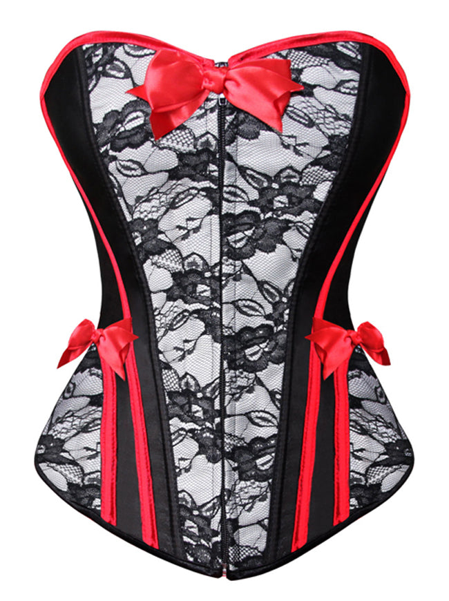 Women's Fashion Raven Satin Strapless Boned Valentine Corset Black/Red Main View