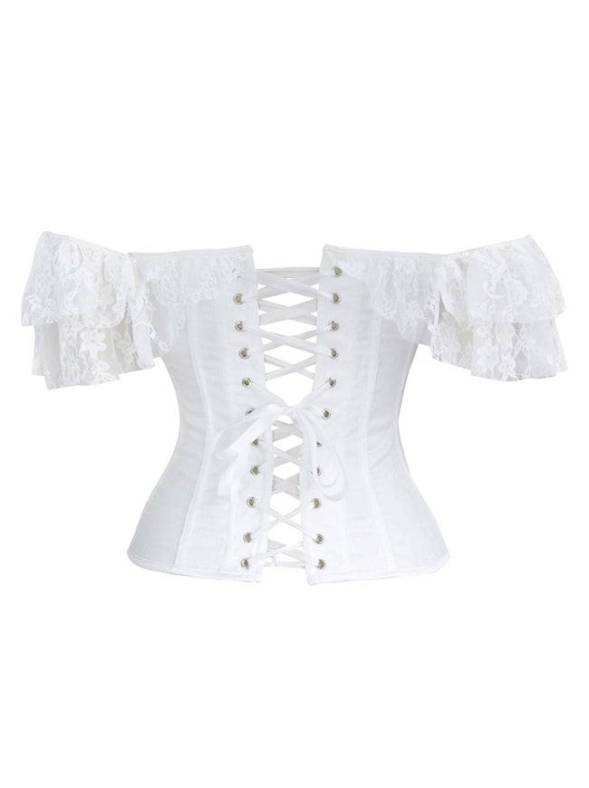 Women's Steampunk Off Shoulder Overbust Corset Top White Back View