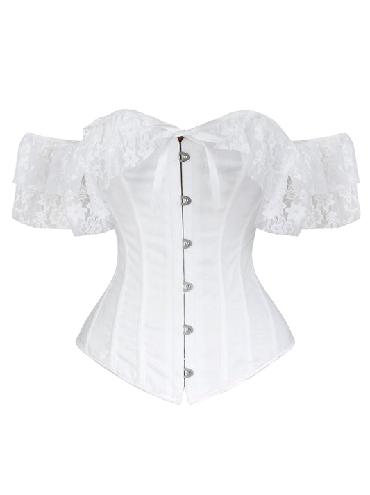 Steampunk Vintage Victorian Off Shoulder Bridal Overbust Corset Top Main View