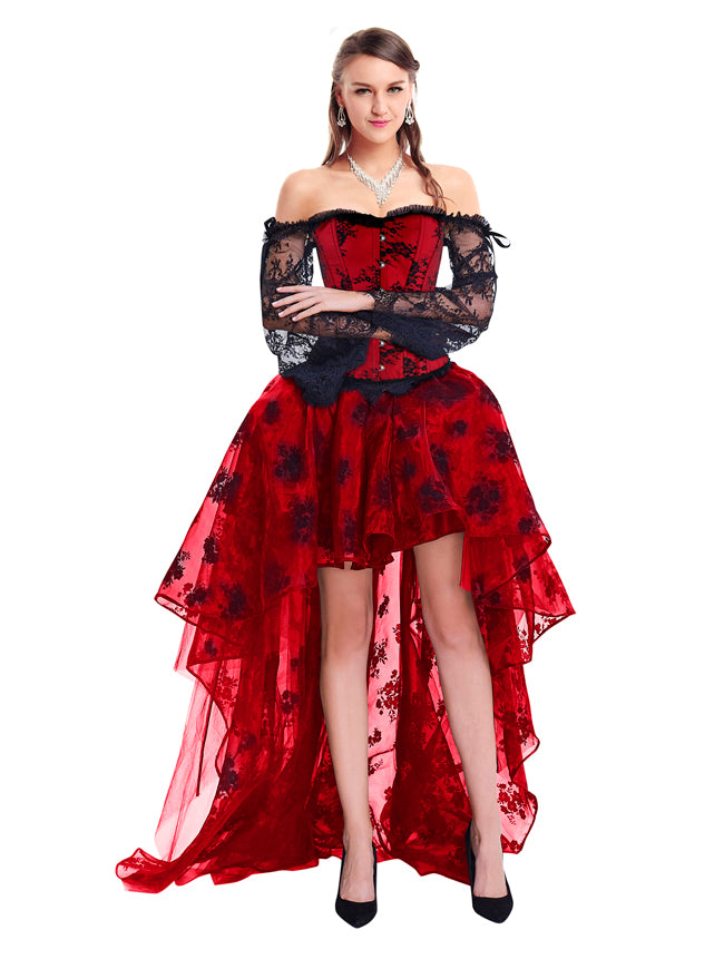 Busk Closure Long sleeves Corset with High Low Skirt Cosplay Costume