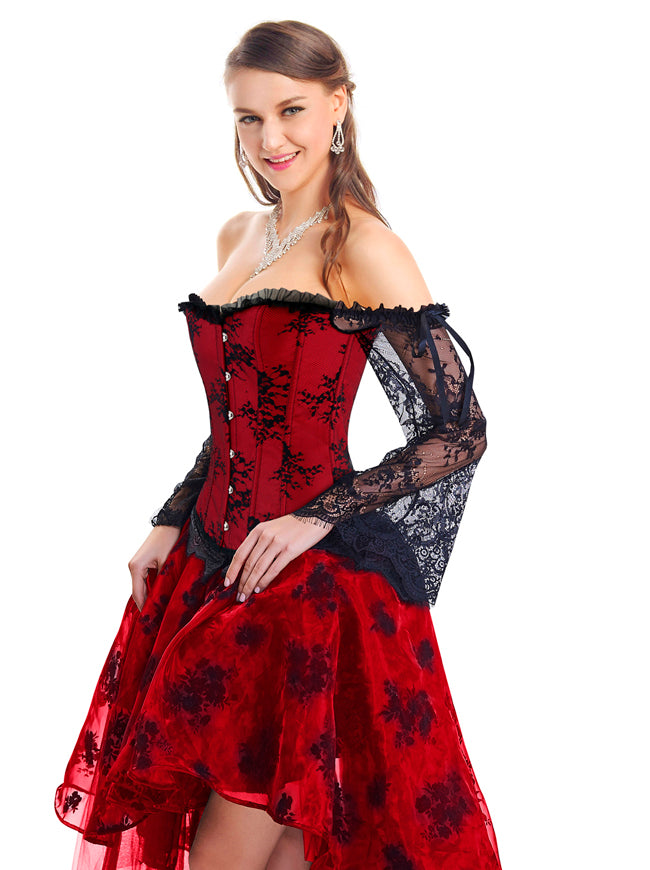 Steampunk Vintage Retro Lace Up Body Shaper Corset Top with Skirt