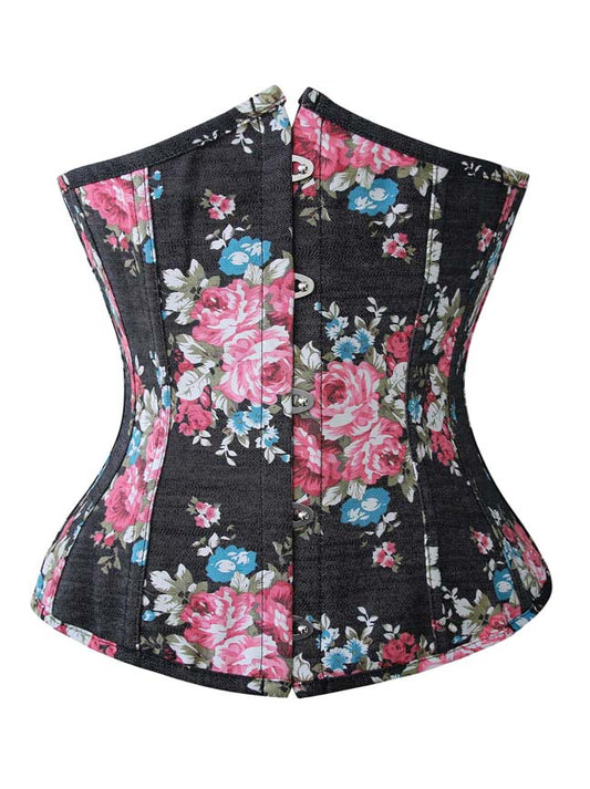 Retro Floral Prints Waist Cincher Training Underbust Corset