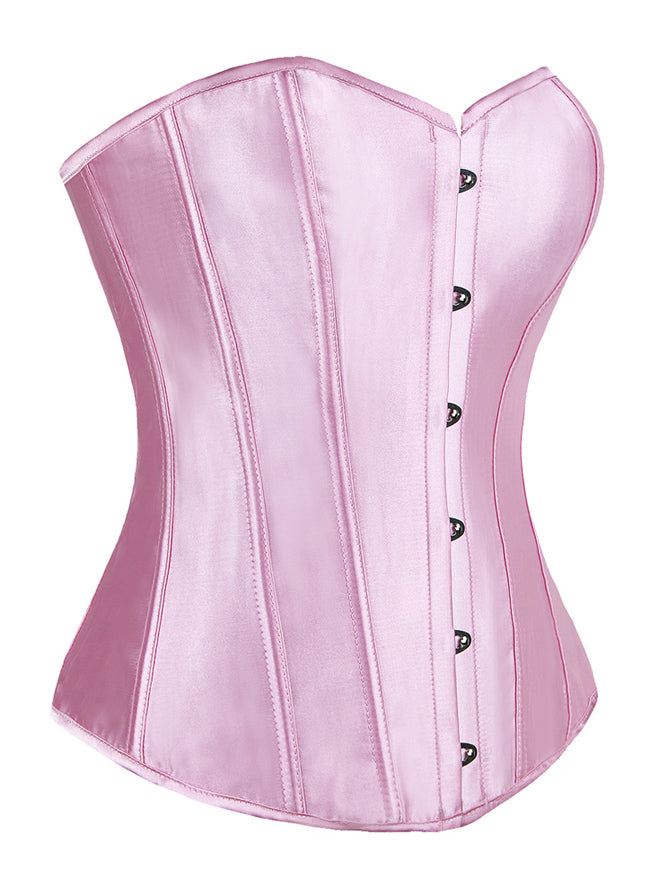 Vintage Burlesque Pink Satin Vintage Sweetheart Strapless Lace Up Overbust Corset Tops Side View