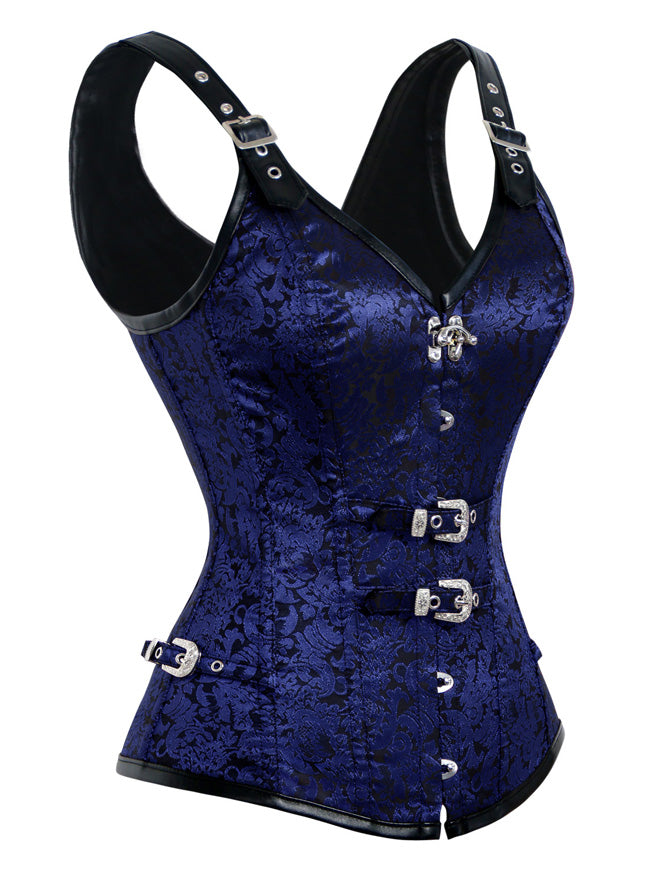 Steel Boned Blue Corset Love Can Be Painful with Spike Trim - $53.00