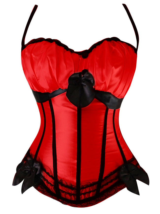 Burlesque Gathered Padded Cups Straps Satin Overbust Corset