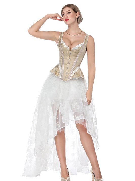 Victorian Jacquard Tank Overbust Corset with High Low Skirt Set