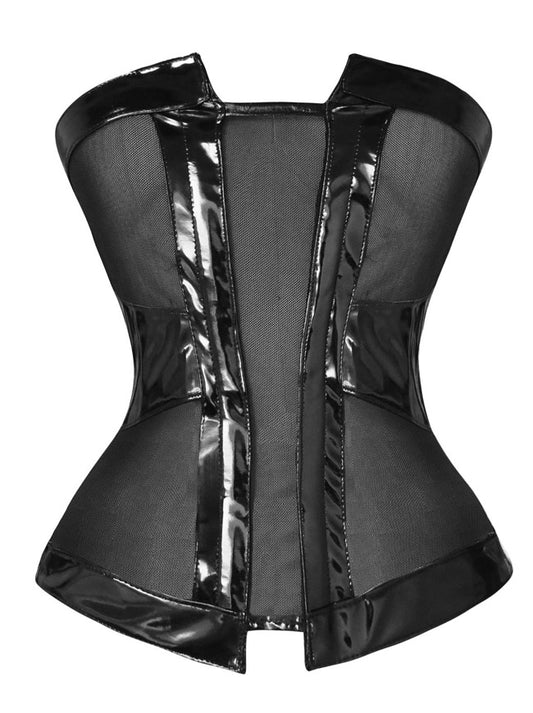 Unique Sheer Power Mesh Leatherette Pin Up Fetish Style Bustier