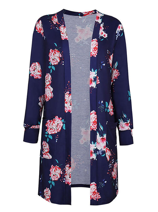 Floral Print Long Sleeve Shirt Loose Casual Jacket Knit Coat