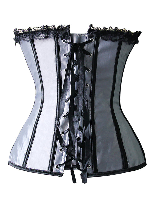 Elegance Luxury Veil Gathered Lace Satin Overbust Corset Costume