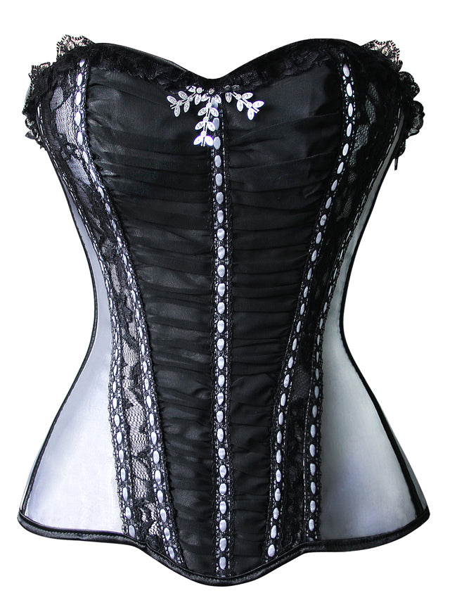 legance Satin Pleated Mesh Decorate Strapless Overbust Corset