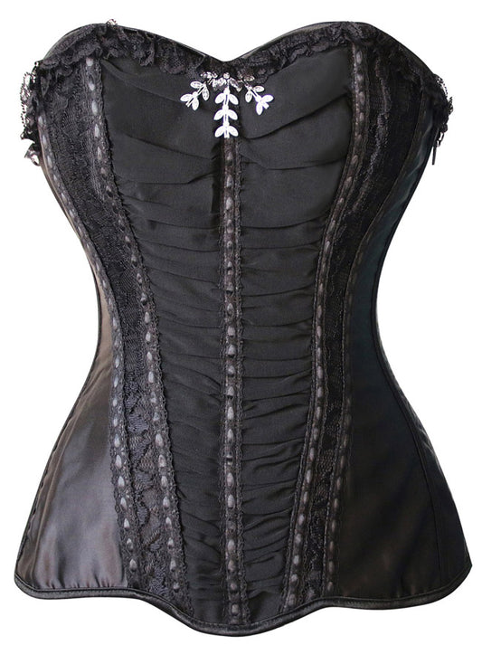 Elegance Satin Pleated Mesh Decorate Strapless Overbust Corset Main View