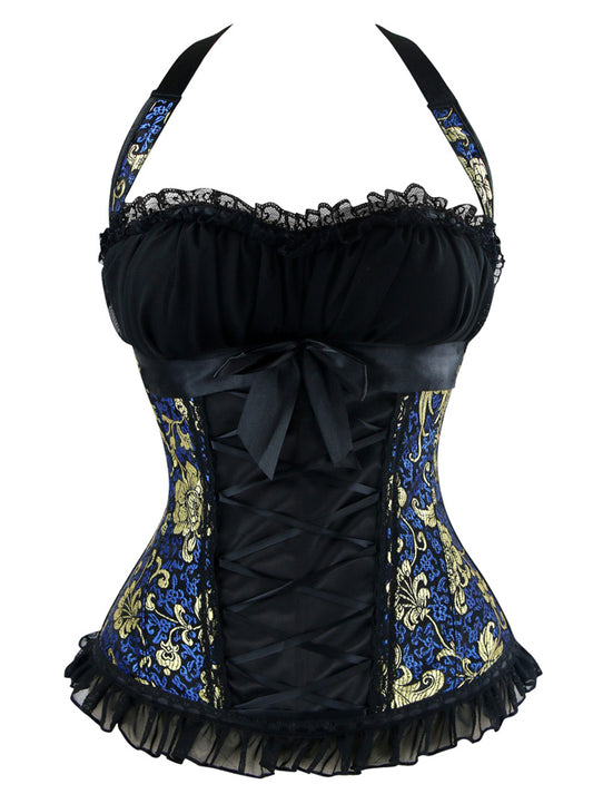 Steampunk Halter Jacquard Floral Lace Up Bustier Waist Corset