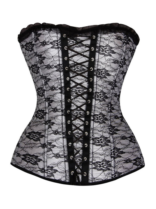 Burlesque Beautiful Floral Lace Overlay Lace Up Outwear Corset