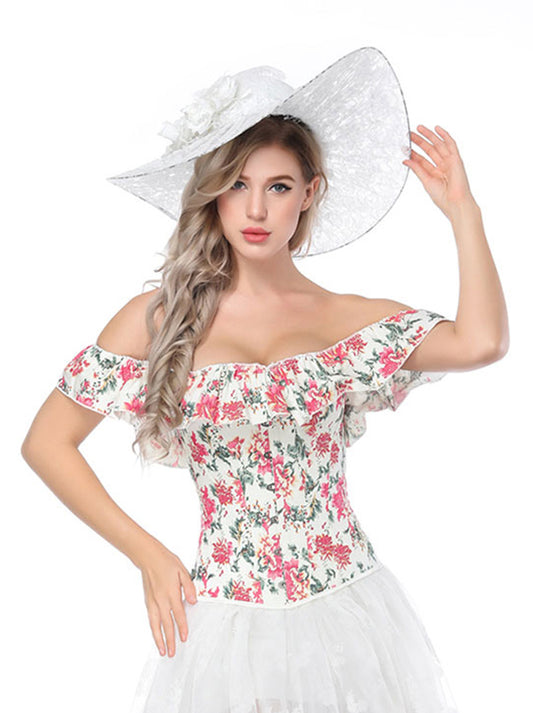 Elegant Off Shoulder Floral Plastic Bones Overbust Corset Top