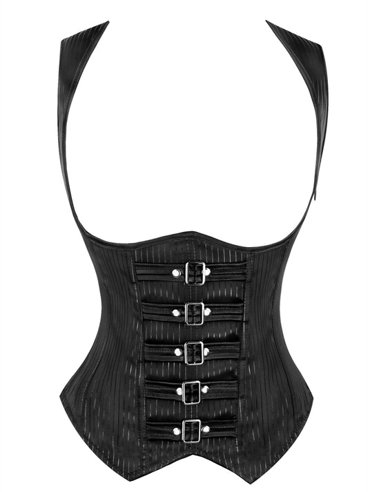 Vintage Pinstripe Buckles Decorate Vest Underbust Corset