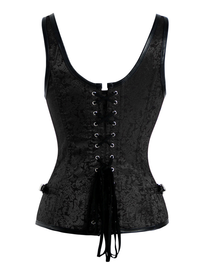 Brocade Leather Straps Gothic Steampunk Overbust Corset Top