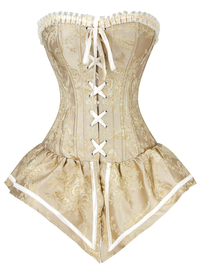 Steampunk Victorian Retro Jacquard Front Lace Up Overbust Corset Main View