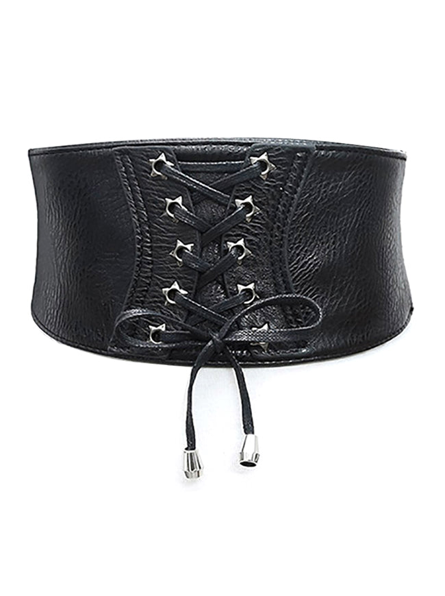 Fashion Steampunk Faux Leather Lace-up Elastic Wide Waist Belt Main View